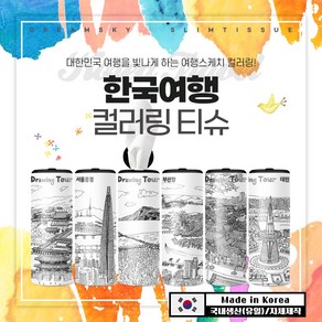 슬림티슈 6P [한국여행] / 대나무 티슈 컬러링티슈 휴대용티슈 프리미엄 차량용 티슈, 1세트, 6개입