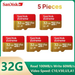 샌디스크 마이크로 SD 메모리 카드 익스 64GB 128GB 256GB 1T A2 U3 V30 4K 190 MB/s 플래시 TF, 02 32GB 5pcs, 5개