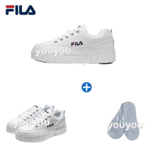 [Vic] FILA 휠라 남여공용 로우탑 샌드 블라스트 화이트 키높이 + 양말 서비스 1P