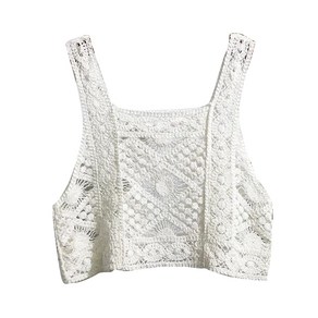 여성 빈티지 크로 셰 뜨개질 카미스 조끼 Boho Hollow Out Floal Knit Sleeveless Cop Top