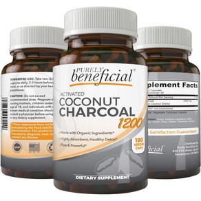 활성 코코넛 차콜 100% Activated Coconut Chacoal 1200mg 180 Caps 먹는 숯 켑슐, 1개, 180정