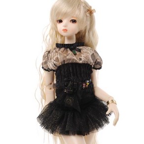 돌모아 구체관절인형의상 43cm MSD 검정 레이스 퍼프 소매 드레스 세트 MSD - Gold Tee Dess Set[A6], 블랙, 1개