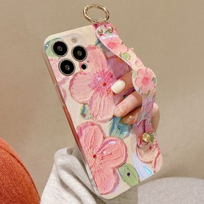 에르모사 갤럭시 S25 S24 S23 S22 S21 케이스 울트라 플러스 GALAXY PHONE CASE HC1122 유화 피치 플라워 핸드 스트랩 휴대폰 케이스