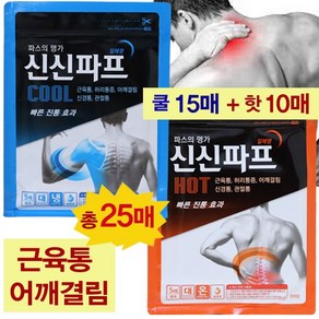 붙이는파스 신신파스 쿨 15매+ 핫 10매 운동 후 관절 허리 근육통 어깨, 1세트