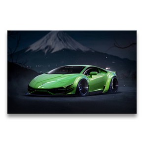 노 브랜드 후지산 풍경 Lambo Huacan 수정 와이드 바디 JDM 슈퍼카 캔버스 인쇄 포스터 홈 장식 벽, no fame