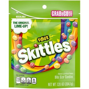 SKITTLES 스키틀즈 그랩 앤 고 사워 캔디 젤리 204g, 1개