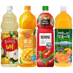 [한번에먹자] 1.5L 4종 과즙음료 혼합세트 ( 갈아만든배 + 망고 + 토마토 + 제주감귤 ), 4개