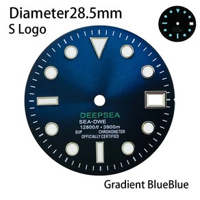 S 로고 다이버 다이얼 NH35/NH36 무브먼트에 적합 블루 루미너스 시계 액세서리 3 시 3.8 시 28.5mm, s logo-W-D-394, 1개