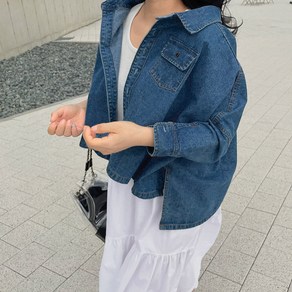 [비비애르] 데님 포켓 언발 박스 청 남방 자켓 봄 여름 세련된아우터