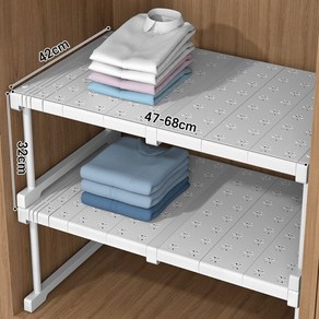 ZOZOFO 옷장 레이어드 칸막이 신축성 있는 장 선반 찬장 밑 싱크대 정리 수납 신기 길이 조절 가능한 신발걸이, 흰색 × 이67-88 × 1개, 1개