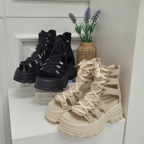 [키높이샌들 스웨이드 뒷지퍼] 레이스업 글래디에이터 플랫폼 샌들(7cm 2colo)