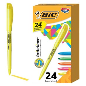 BIC Bite 라이너 하이라이터 치즐 팁 다양한 색상 24개