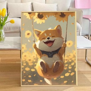 Kingfishe DIY 명화 그리기 세트 40 x 50 cm 강아지 고양이 꽃 유화 붓 증정 한국