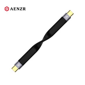 AENZR 엘라스틱 플랫타입 USB 3.1 GEN2 Type C to Type C 숏케이블, 블랙, 1개