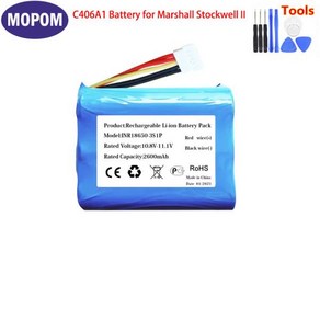 마샬 스톡웰 II 2 세대 블루투스 무선 스피커용 배터리 C406A1 3400mAh 2600mAh 신제품, 02 2600mAh Battey, 1개