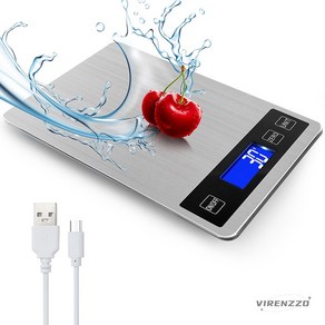 VIRENZZO 주방저울 USB 충전 전자저울 1g부터 최대 5kg/15kg 다양한 활용성 베이킹 저울 계량, 15kg, 메탈릭 화이트