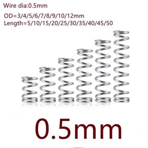 스테인레스 스틸 압축 스프링 외경 3-12mm 길이 10-50mm 로트당 10-20 개 0.5mm 0.5x 3mm 4mm 5mm 6mm 7mm 8mm 9mm 10, [05] 45mm, [01] 0.5mm, [01] 4mm 20PCS