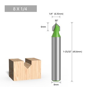 LAVIE8mm 생크 90 도 V 타입 절삭 커터 비트 1 개 CNC 조각 솔리드 라우터 비트 카바이드 밀링 커터 C08024, 01 8x635mm, 01 8mm Shank, 1개