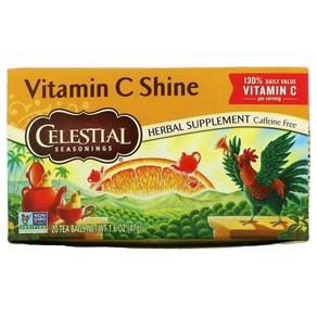 Celestial Seasonings 허브 보충제 비타민C 샤인 카페인 무함유 티백 20개 47g(1.6oz), 47g, 1개