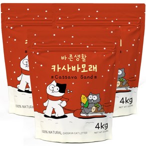 바른생활 먼지없는 카사바모래 12kg 고양이모래, 무향, 3개, 4kg