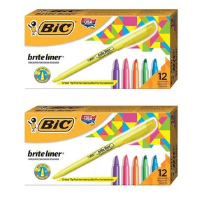 BIC 빅 브라이트 라이너 형광펜 6색 12개 2팩 Bite Line Highlighte Assoted Colos