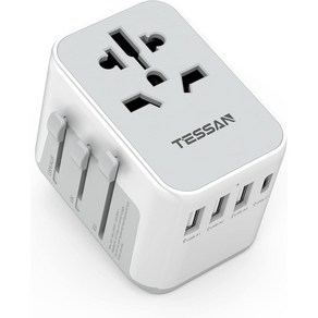 TESSAN 범용 여행용 어댑터 올인원 여행용 충전기 USB 포트 3 개 C타입 1 개, white, 1개