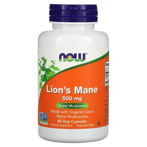 나우푸드 Lion's Mane 500mg 60 캡슐 식물성 비건 노루궁뎅이 버섯 사자갈기