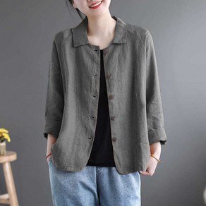 여성 면마 자켓 오버핏 심플 봄 여름 가을 긴팔 재킷 상의 women's casual coat 인어미남 A13 Z400C779, XL, 다크 그레이