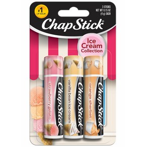 ChapStick Lip Care Set Ice Cream Collection 3-Pac 챕스틱 립 케어 세트 아이스크림 컬렉션 3팩 - 딸기 젤라토 바닐라 빈 아이스크림