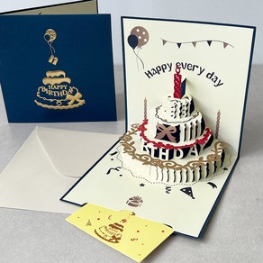 라이프웍스 3D 입체 팝업 생일 축하 메세지 카드 22종, 1-1 [생일 축하] 해피벌스데이 케이크 블루