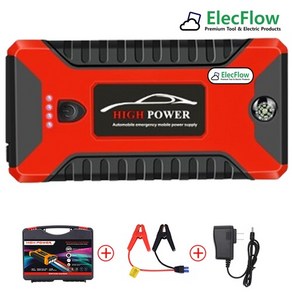 (4세대) ElecFlow 점프스타터 에어펌프 차량용 올인원 12V, 1개, 18000mAh, 실속형