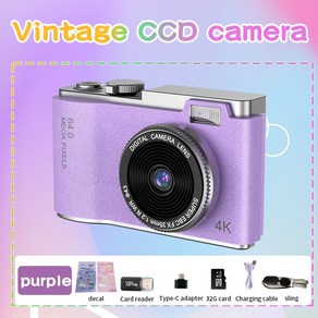 64MP HD 픽셀 4K 디지털 카메라 2.4형 화면 충전식 카메라, [03] Puple 32G Cad, 3) Puple 32G Cad