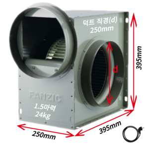 팬직 소형 시로코팬 1.5마력 덕트 250mm 단상 220V TFB-F28FS+코드선 2M 포함, 1개