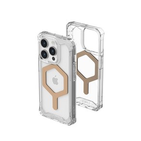 URBAN ARMOR GEAR UAG 아이폰 15 프로 케이스 15.5cm(6.1인치) 플라이오 아이스/골드 내장 자석 MagSafe 충전 견고한 황변 방지 투명 투명 낙하 방