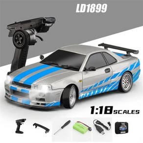 LDRC 1899 A99 RTR 1/18 2.4G RWD RC 카 드리프트 GTR R34 자이로 LED 라이트 온로드 완전 비례 합금 바디 쉘 레이싱 차량 M, 1개