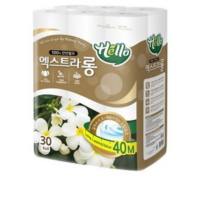 헬로 엑스트라롱 천연펄프 3겹 고급롤화장지, 40m, 30개입, 3개