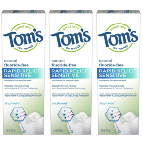 Tom's of Maine Rapid Relief Sensitive Toothpaste 탐스 오브 메인 센시티브 민감성 무불소 치약 후레쉬 민트 113g 3개