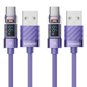 Toocki LED 디스풀레이 제2대 투명 C타입 고속 충전케이블, 1m, 퍼플, 2개