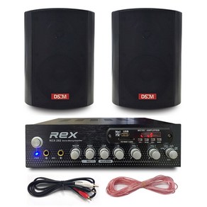 매장용앰프 REX-202 2채널 미니앰프 블루투스 앰프 DS-520 5인치 스피커 세트 블랙(2개)