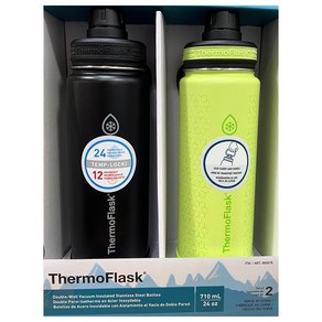 코스트코 Themo Flask 보온 보냉병 /텀블러 등산 운동 캠핑 24oz 써모플라스크, 2개, 710ml, 블랙+형광