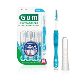 G-U-M GUM Poxabush Go-Betweens - 와이드 치간 브러시 플라크 제거 건강을 위한 부드러운 빗살 덴탈 피크 교정기 및 치과 장치에 안전 15개입, 1개