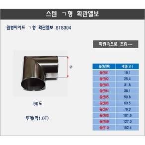 한일 남양 구조용 확관ㄱ엘보90도 (스텐304) 우수관 구조관 확관엘보 부속, 1개