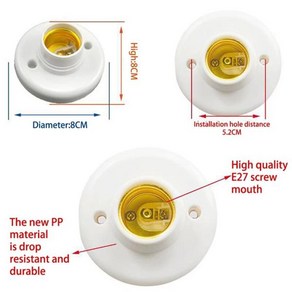E27 나사 캡 소켓 흰색 천장 전구 고정 스탠드 홀더, 1개