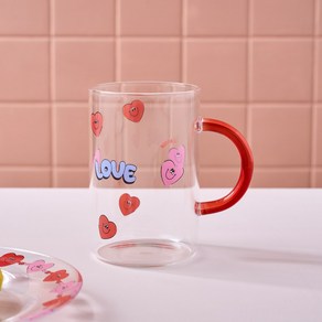 [MODERN HOUSE 중계점] 러브투게더 내열 유리 손잡이 유리잔(레드핸들) 600ml GA0125033, 1개, 혼합