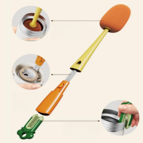 럭키픽 다기능 텀블러 세척솔 3종 브러쉬 1set, 1개, 오렌지