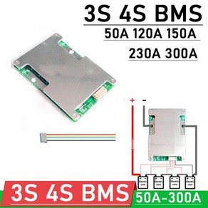 3S 4S BMS 12V 50A 120A 150A 230A 300A 18650 이온 LifePo4 리튬 배터리 보호 보드 균형 차량 시작 캠핑카 카라반 인버터, 1개, 1개