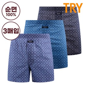 트라이 남성 순면 트렁크 팬티 사각박서 3매입 노하우 패턴K