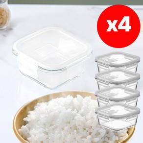 365마미 촉촉한 냉동밥 용기 전자레인지용 내열유리 사각, 320ML, 4개