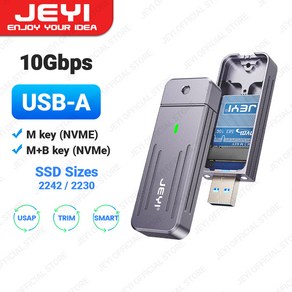 JEYI Diect-attach M.2 NVMe Enclosue USB-A Plug USB 3.2 10Gbps In-line Aluminum 2242 2280 SSD Case, 2242 vesion, 02 2242 vesion