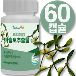 미슬토 추출물 효능 참나무 미슬토 추출물 600 mg 면역 진액 주사 력 높이는 맥스 nk 세포 면역 100% 국산 겨우살이 티백 환 차 효능효과 에 좋은 영양제 식약청 해썹 인증, 1개, 60정